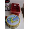 Image 5 : * Red Christmas Basket, (3) Plastic Platters, (5) Tins