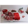 Image 1 : (8) Red Gift Bags, Christmas-Themed Beaded Chain, Assorted Bows, Misc.