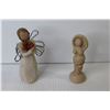 Image 2 : Carved Wooden Container - (2) Figurines - Glass Ornate Dish