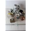 Image 1 : Assortment of Mugs, Collector Tin, Covered Copper Bowl
