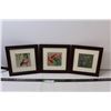 Image 1 : (3) Handmade Silk Embroidery Koy Fish, Framed in 9.5" x 9.5" Wood Frame (Slight Damage on Back Corne