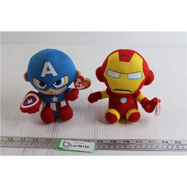 (2) Ty Beanie Babies - Captain America, Iron Man