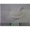 Image 1 : Vintage White Milk Glass Chicken Hen on Nest Beaded Edge Dish
