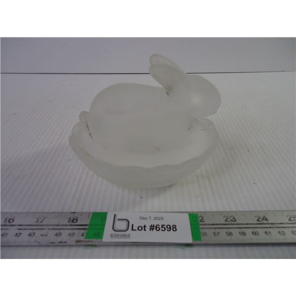 Easter Frosted Glass Rabbit on a Nest Candy Dish