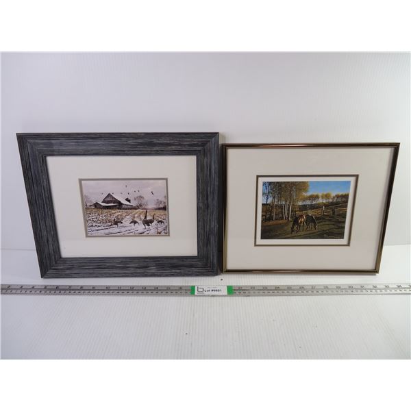 (2) Framed Prints- Country Geese  and  Best Buddies 