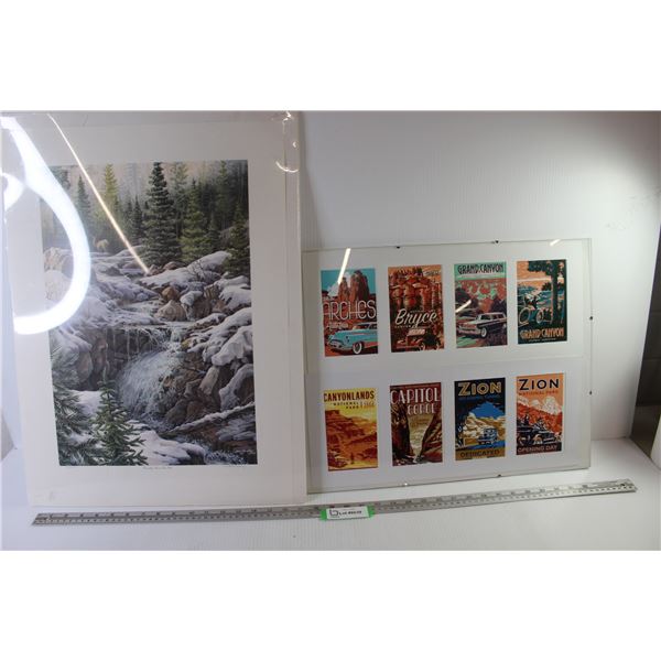 Framed Post Cards (20" x 16") - Print Deer Above Creek Falls (17 1/4" x 24 1/4")