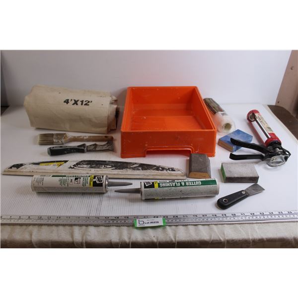 Assorted Painting Supplies - Paint Tray, Paintbrush, Misc.