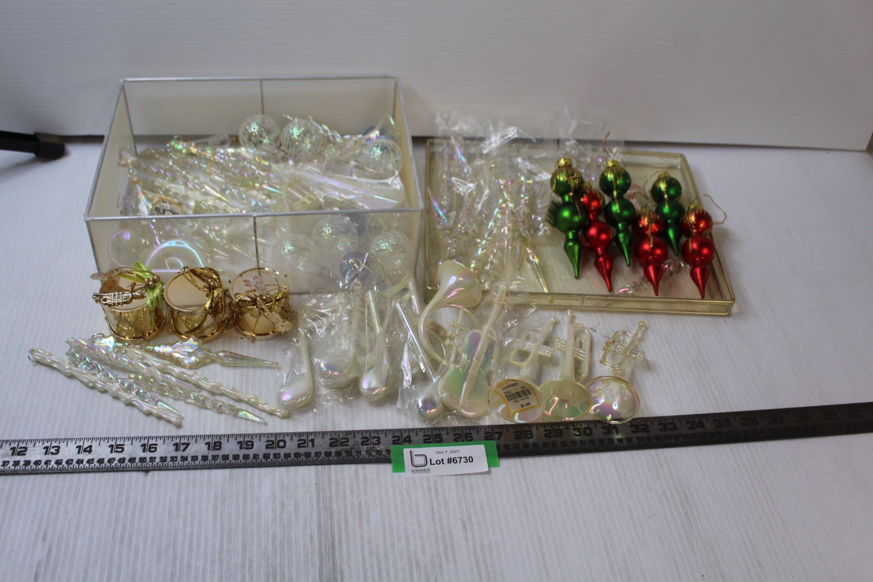 Metal & Mesh Box with Assorted Glass & Plastic Iridescent Icicles ...