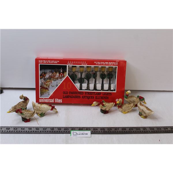 (7) Goose Christmas Decorations, Package of 10 Street Lamps for Christmas Village (Tested, Works)