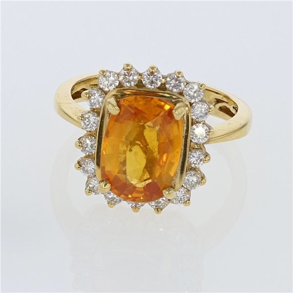 3.93ct Natural Ceylon Orange Sapphire  18K Yellow Gold Ring