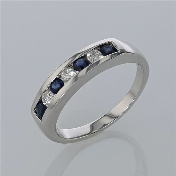 Blue Sapphire and Diamond 14K White Gold Ring