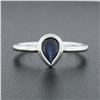 Image 2 : Simple Petite 14k White Gold 0.70 ctw Bezel Pear Dark Blue Sapphire Solitaire Ri