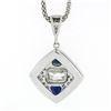 Image 5 : 14k White Gold GIA Emerald Cut Diamond & Trillion Sapphire 19" Pendant Necklace