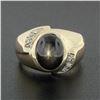 Image 2 : Men's Vintage 14K Gold Oval Cabochon Brown Star Sapphire & Diamond Cocktail Ring