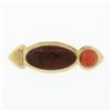 Image 1 : Vintage 18k Gold Multi Prong Agate & Cabochon Coral Modernist Large Brooch Pin