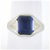 Image 1 : Mens Vintage 14k Gold Cabochon Bezel Blue Stone Solitaire w/ Engraved Sides Ring