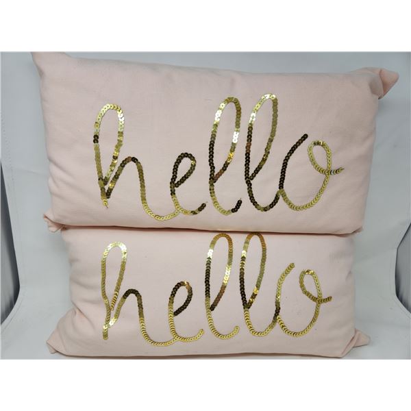 2 Down Filled Hello Pillows, 10x20" (Pillow Case Zips off for Washing)