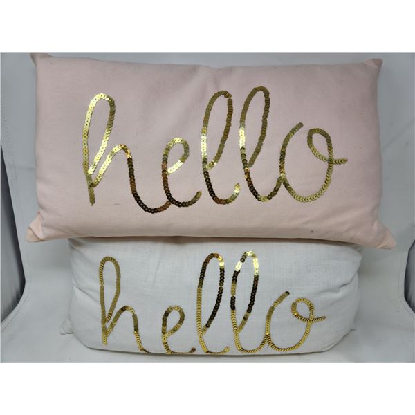 2 Down Filled Hello Pillows, 10x20" (Pillow Case Zips off for Washing)