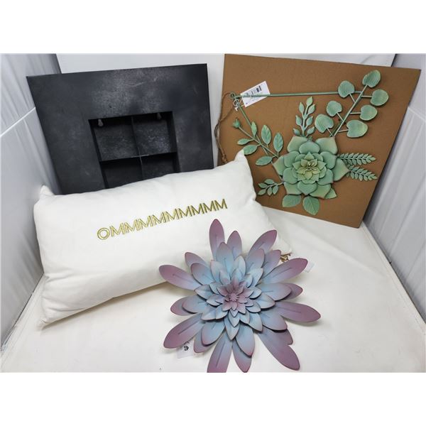 4 pcs - Metal Flower Wall Art 12" Diameter, 10x12" Pillow w/case/down filled, Wall Herb Planter