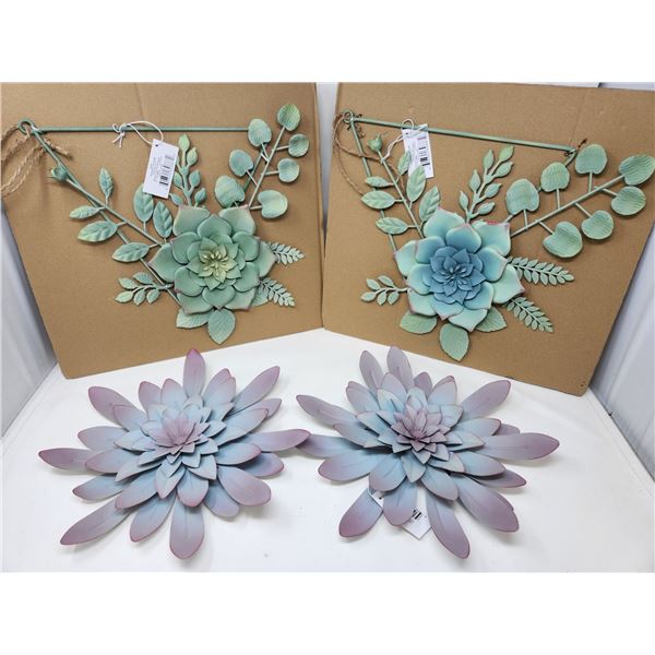 4 pcs - Metal Flower Wall Art 12" Diameter