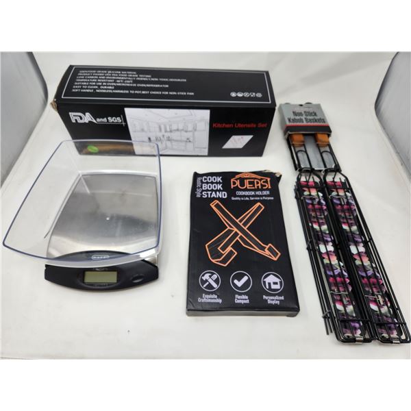 Electronic Food Scale, Cook Book Stand, Non-Stick Skewers, Kitchen Utensil Set
