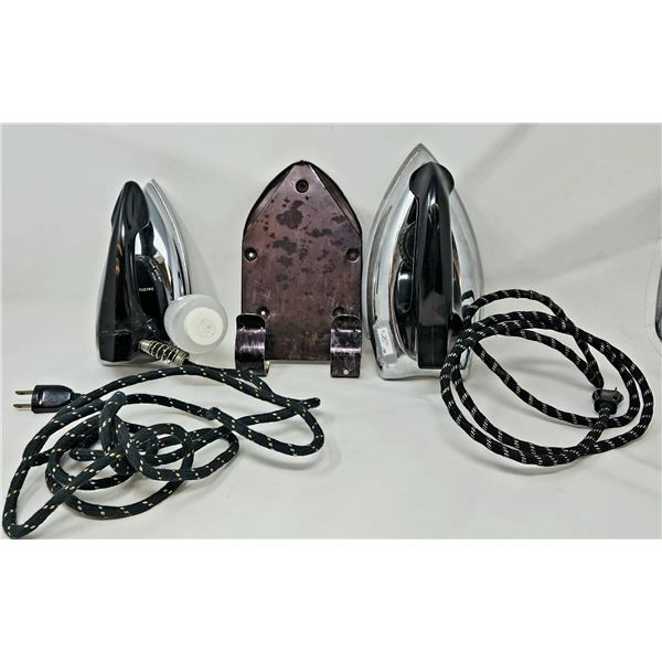 2 Vintage Irons and 1 Iron Stand