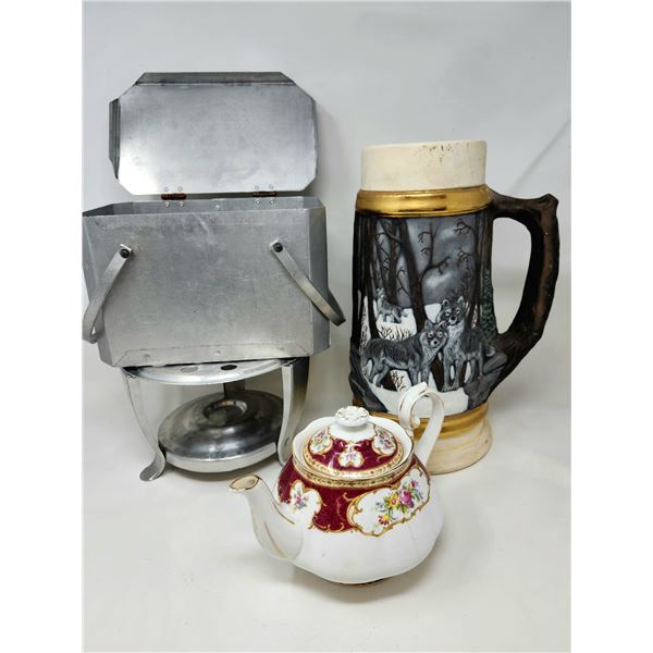 Aluminum Box, Tea Candle Food Warmer, Large Wolf Stein, & Royal Albert Lady Hamilton