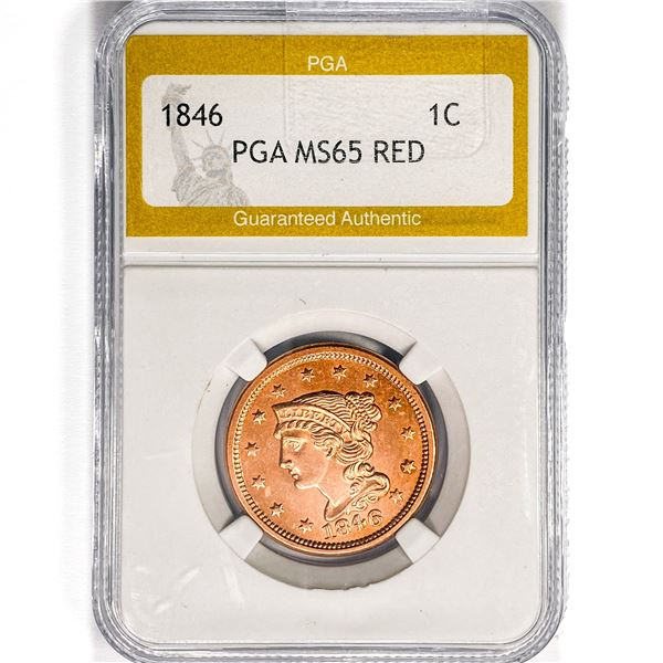 1846 Braided Hair Large Cent PGA MS65 RED