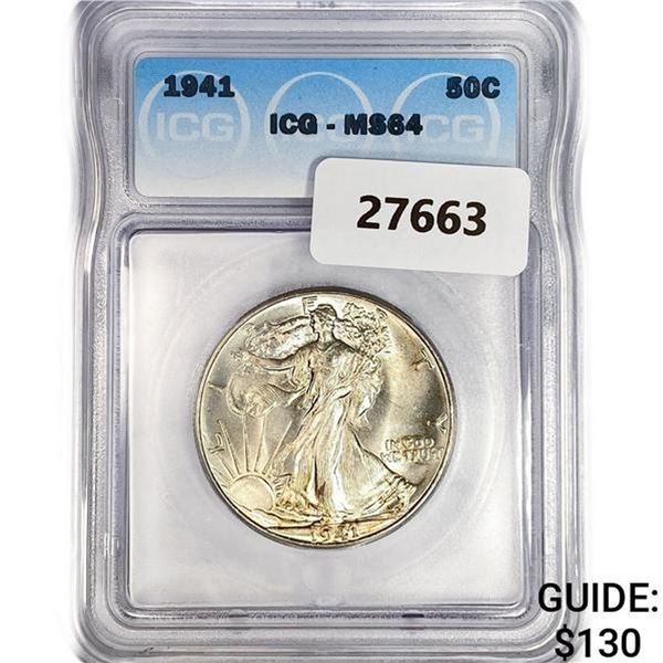 1941 Walking Liberty Half Dollar ICG MS64