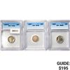 Image 1 : 1903-1944 Set [3] 2 Mercury, 1 Barber Dime ICG