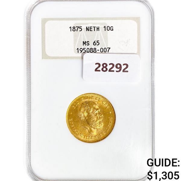 1875 10G .20oz Netherland Gold NGC MS65