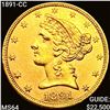Image 1 : 1891-CC $5 Gold Half Eagle CLOSELY UNCIRCULATED