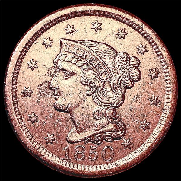 1850 RED Braided Hair Large Cent UNCIRCULATED