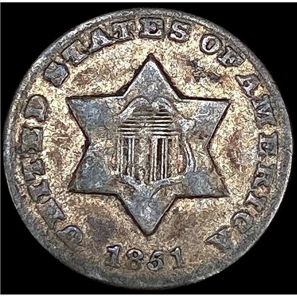 1851-0 Silver Three Cent NICELY CIRCULATED