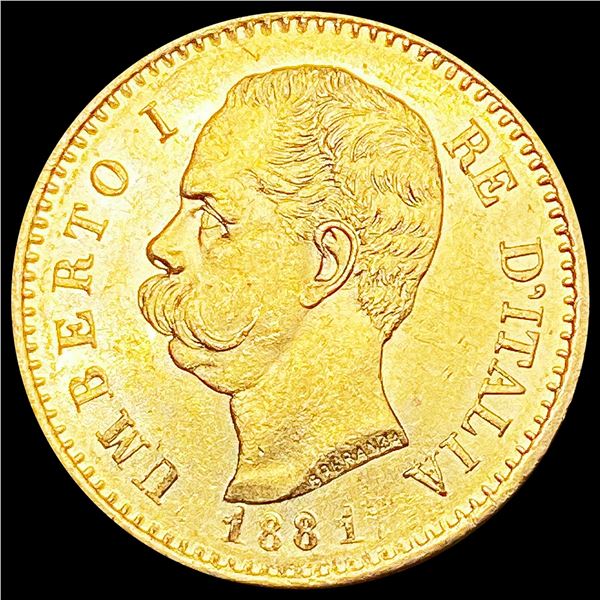 1881 Italy .1867oz Gold 20 Lire CHOICE BU