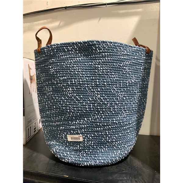 Large Cotton Rope Laundry Storage Basket Collapsible Woven Basket with Leather Handles 15.7''(D) x 1