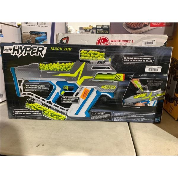 NERF Hyper Mach-100 Fully Motorized Blaster, 80 Hyper Rounds, Eyewear, Up to 110 FPS Velocity, Easy 