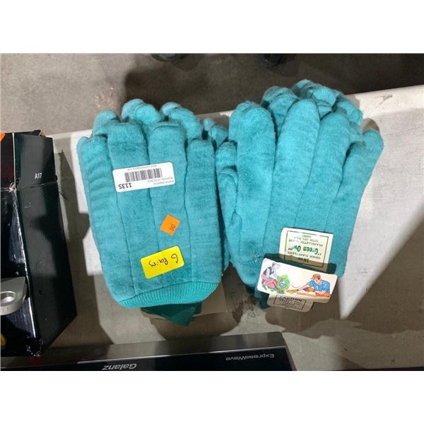 Lot of 6 Pairs 18oz Green Flannelette Gloves