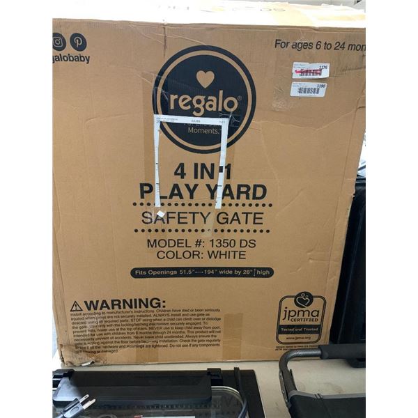 Regalo 4 in 1 Play Yard Safety gate Model 1350DS Color White 51.5" to 194" wide by 28" high