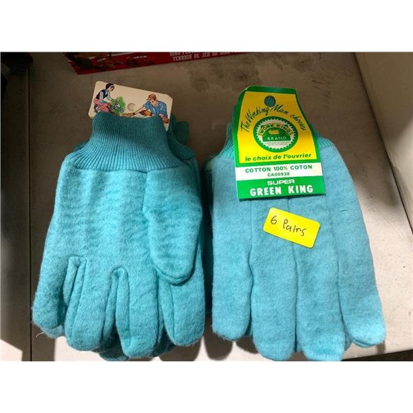 Lot of 6 pairs Green Flannelette Work Gloves