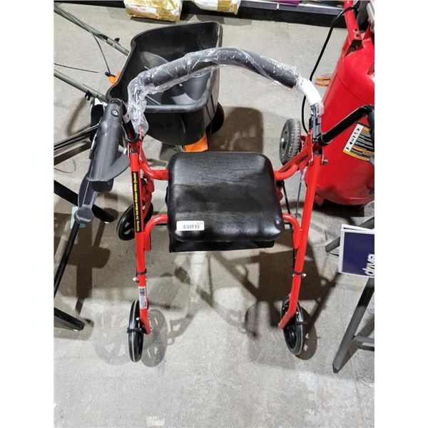NEW Drive Medical Four Wheel Walker Rollator with Fold Up Removable Back Support