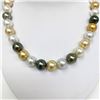 Image 3 : 12-14 South Sea White and Golden and Tahitian Round Pearl Necklace with Gold Clasp