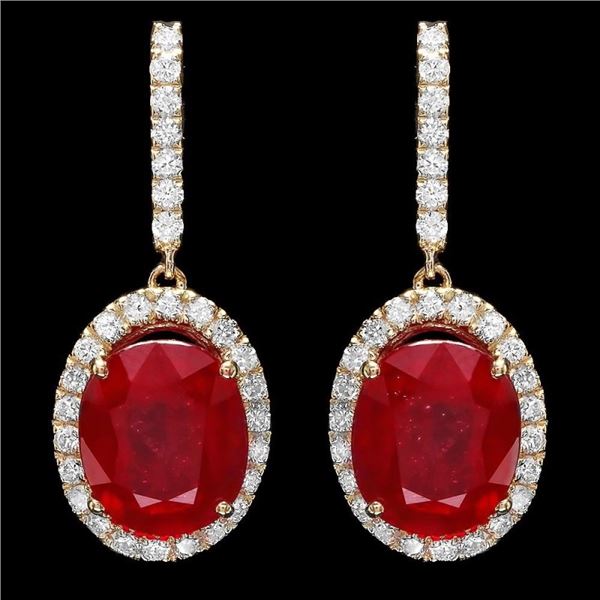 14k Gold 13.00ct Ruby 1.50ct Diamond Earrings