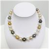 Image 2 : 12-14mm South Sea White and Golden and Tahitian Round/Near-Round Pearl Necklace with Gold Clasp