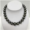 Image 2 : 15-17mm Tahitian Dark Green Round Pearl Necklace with Gold Clasp