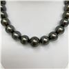 Image 3 : 15-17mm Tahitian Dark Green Round Pearl Necklace with Gold Clasp