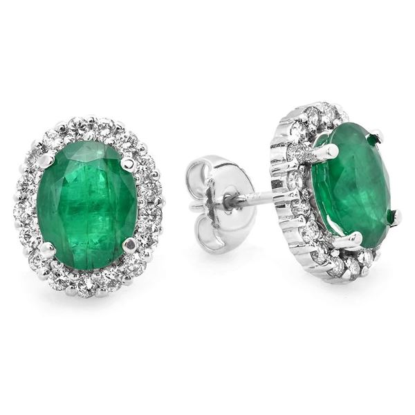 3.1ct Emerald 14 K White  Gold Earrings
