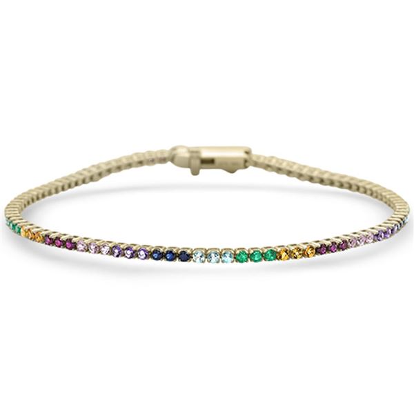2.12ct Natural Multi Color Gemstone 14K Yellow Gold Tennis Bracelet