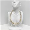 Image 1 : 13-14mm White and Golden South Sea Near-Round Pearl Necklace with Gold Clasp