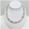 Image 2 : 13-14mm White and Golden South Sea Near-Round Pearl Necklace with Gold Clasp